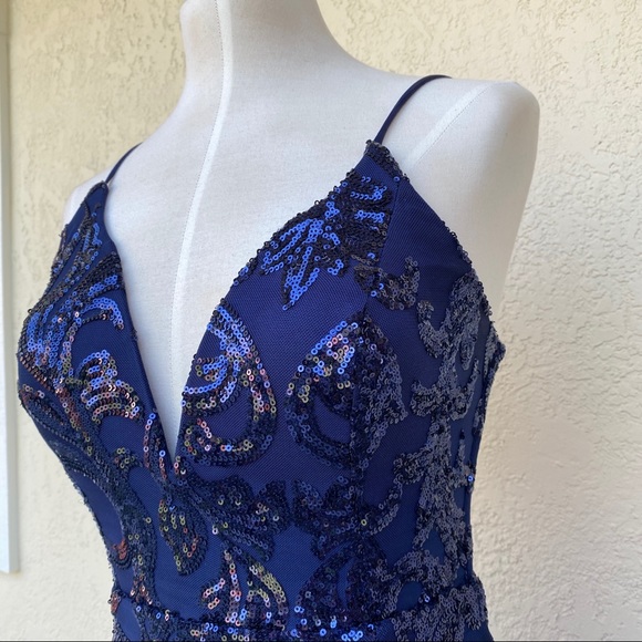 Windsor Navy Sequin Gown with Slits - Picture 7 of 13